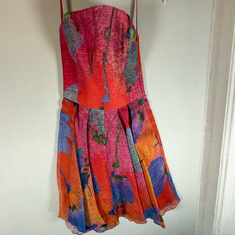 Vintage Emporio Armani Strapless Dress-Abstract Silk Blend